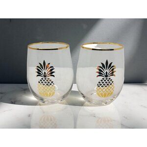 vintage gold trim golden pineapple stemless Highball glasses